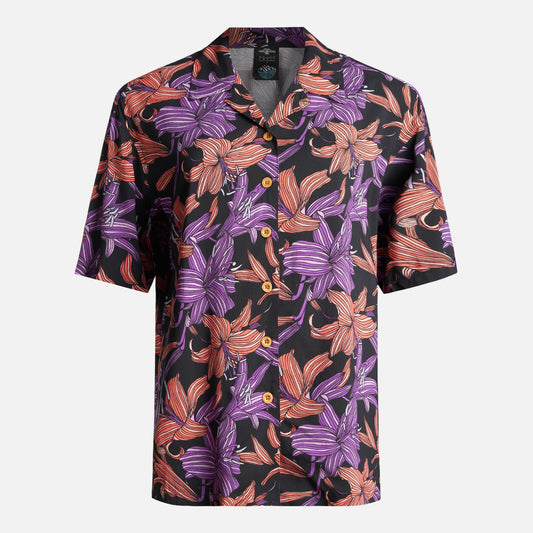 Camisa Mujer Hibiscus Print Negro Haka Honu