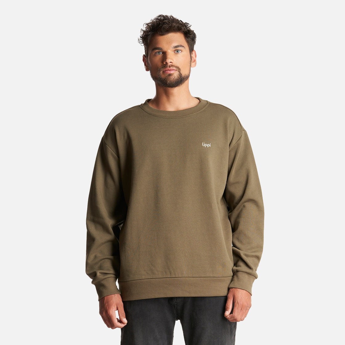 Poleron Hombre Insigne Crewneck Sweatshirt Back Print Verde Militar Lippi