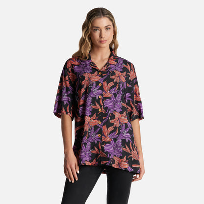 Camisa Mujer Hibiscus Print Negro Haka Honu