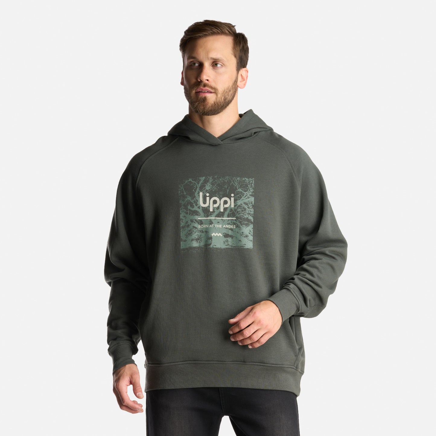 Poleron Hombre Insigne Hoody Sweatshirt Front Print Verde Militar Lippi