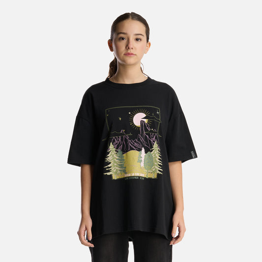 Polera Teen Girl Psychedelic Oversize T-Shirt Negro Lippi