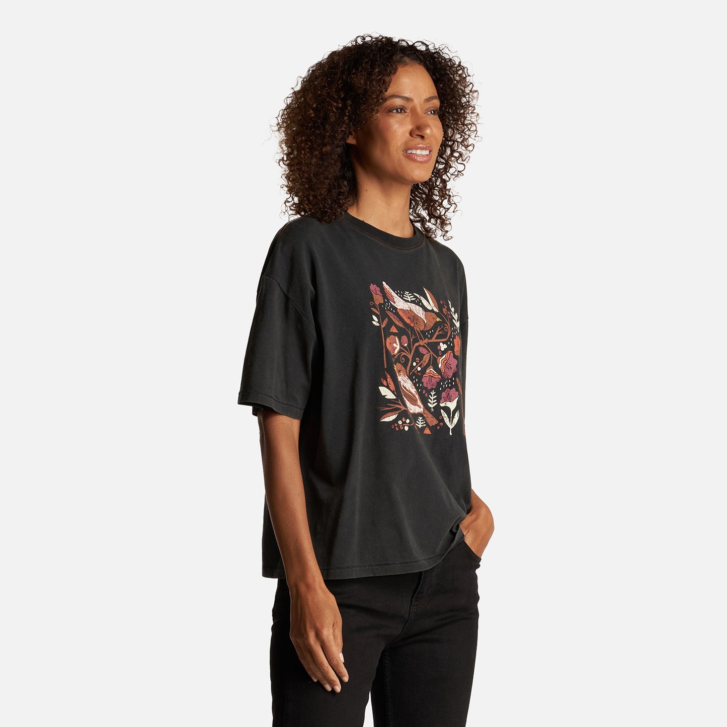 Polera Mujer Gorrión Print Negro Haka Honu