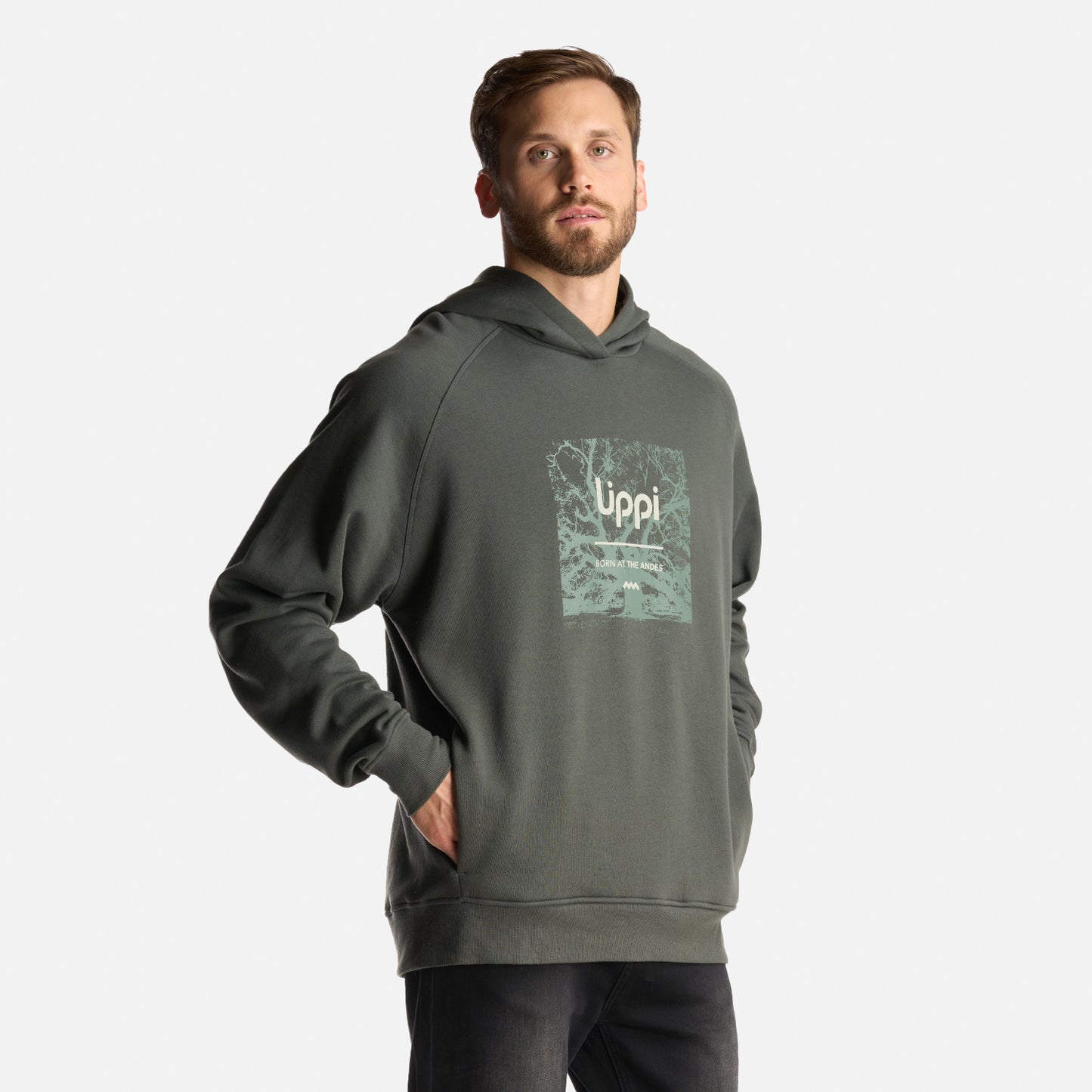 Poleron Hombre Insigne Hoody Sweatshirt Front Print Verde Militar Lippi