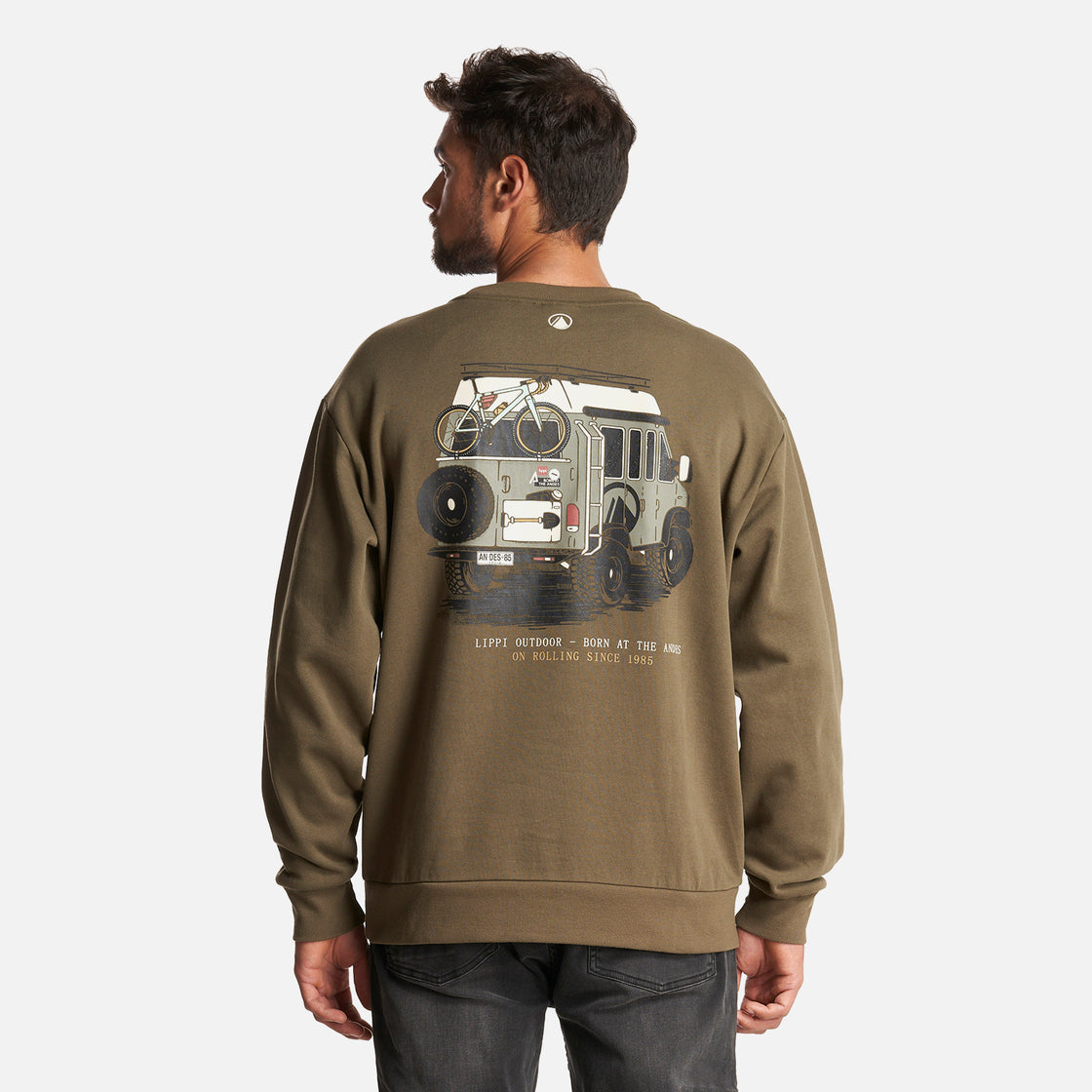 Poleron Hombre Insigne Crewneck Sweatshirt Back Print Verde Militar Lippi