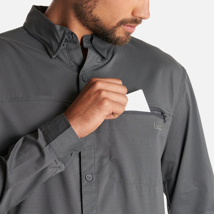 Camisa Hombre Rosselot Long Sleeve Q-Dry Shirt Gris Oscuro Lippi