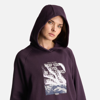 Poleron Mujer Insigne Hoody Sweatshirt Front Print Morado Oscuro Lippi