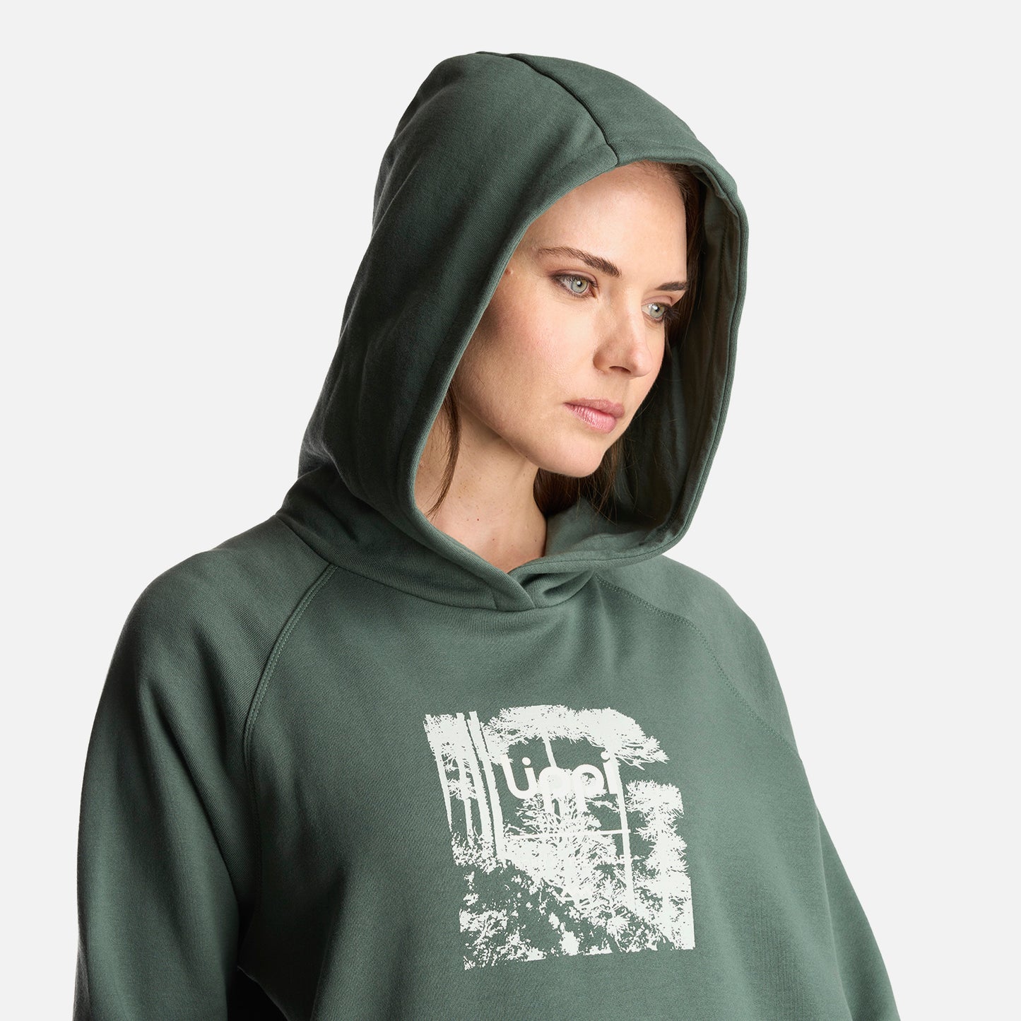 Poleron Mujer Insigne Hoody Sweatshirt Front Print Verde Musgo Lippi