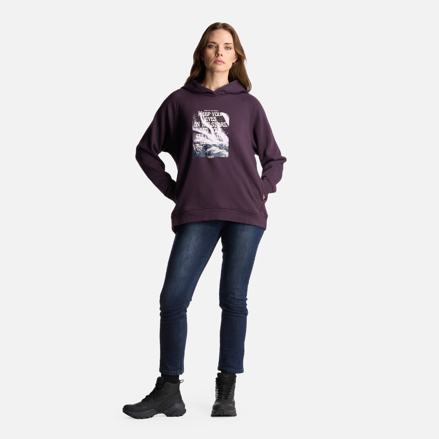 Poleron Mujer Insigne Hoody Sweatshirt Front Print Morado Oscuro Lippi