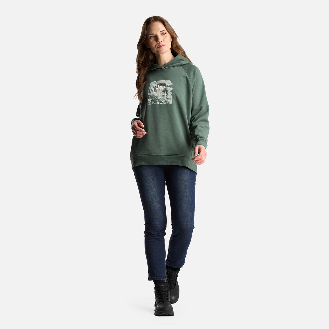 Poleron Mujer Insigne Hoody Sweatshirt Front Print Verde Musgo Lippi