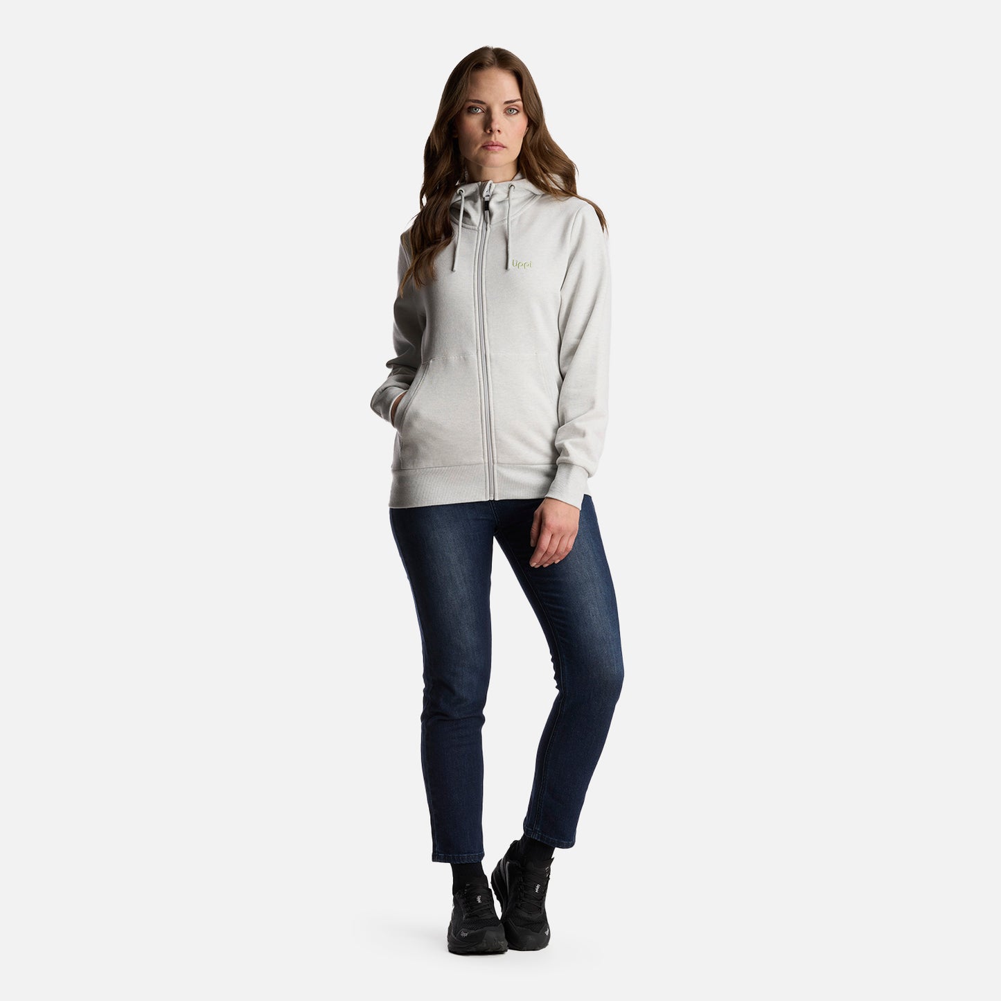 Poleron Mujer Ulmo Full Zip Hoody Sweatshirt Melange Gris Claro Lippi