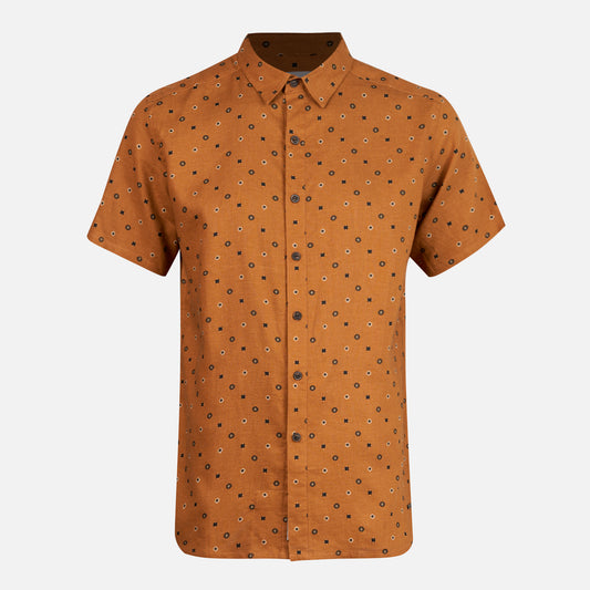 Camisa Hombre One Way Short Sleeve Shirt Print Mostaza Lippi