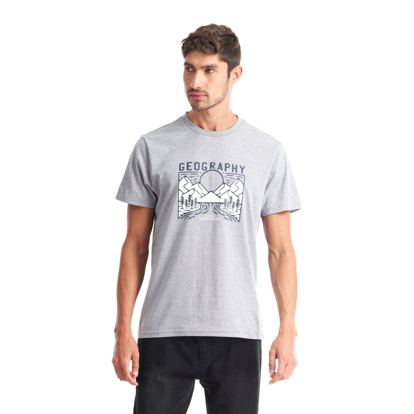 Polera Hombre Liquen Gris Melange Geography