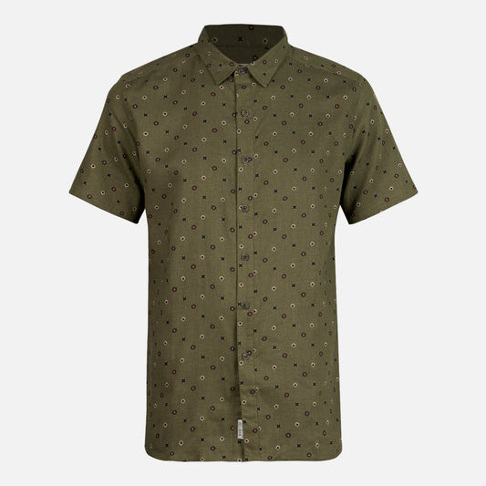 Camisa Hombre One Way Short Sleeve Shirt Print Verde Militar Lippi