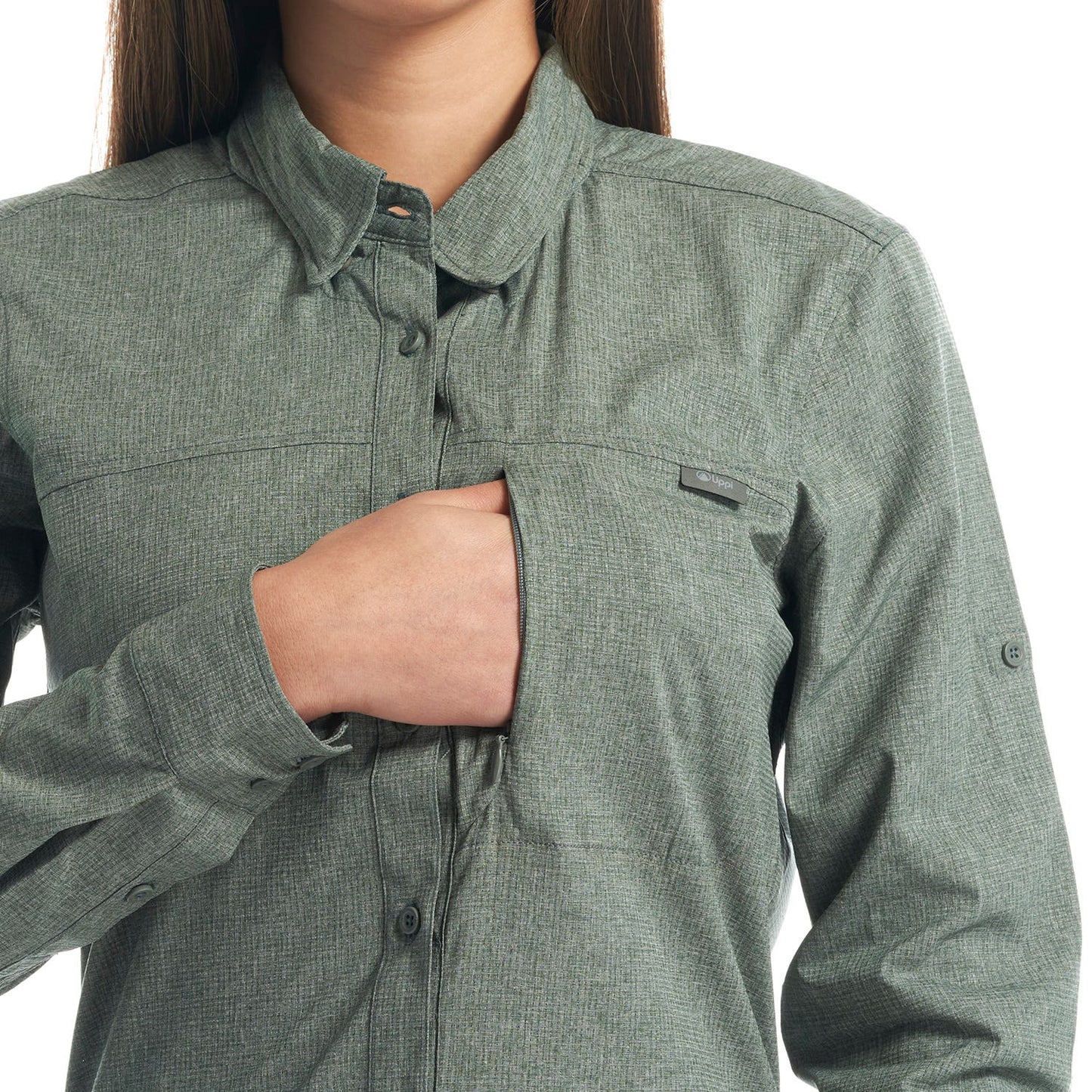 Camisa Mujer Rosselot Long Sleeve Q-Dry Shirt Verde Grisaceo Lippi