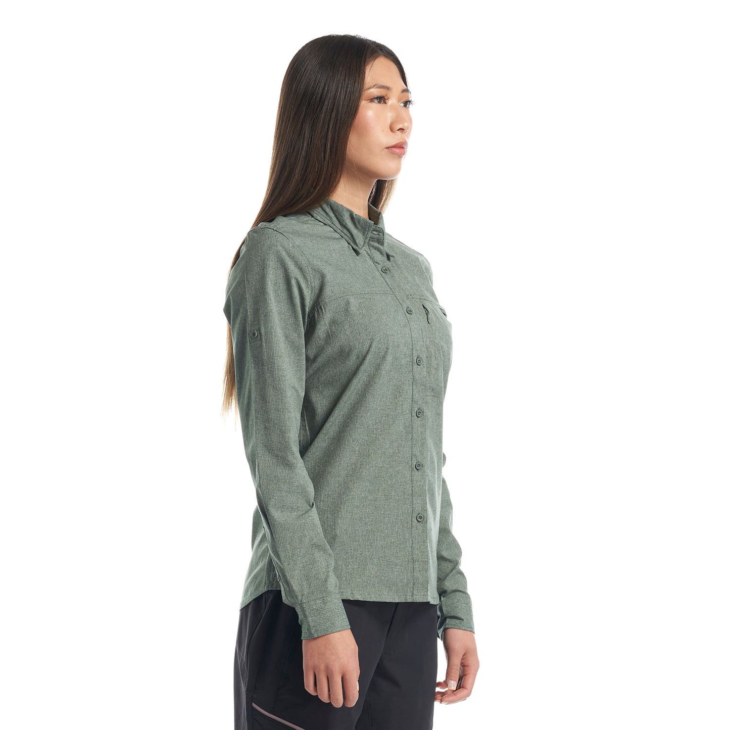 Camisa Mujer Rosselot Long Sleeve Q-Dry Shirt Verde Grisaceo Lippi