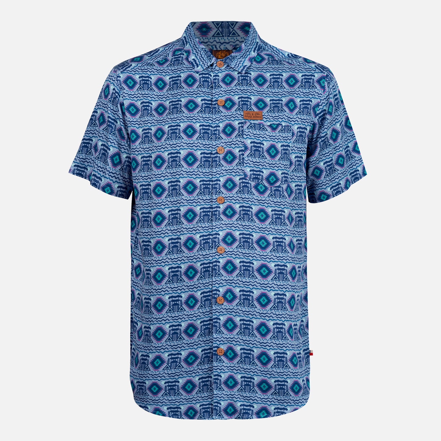 Camisa Hombre Aflora Full Print Azul Grisaceo Haka Honu