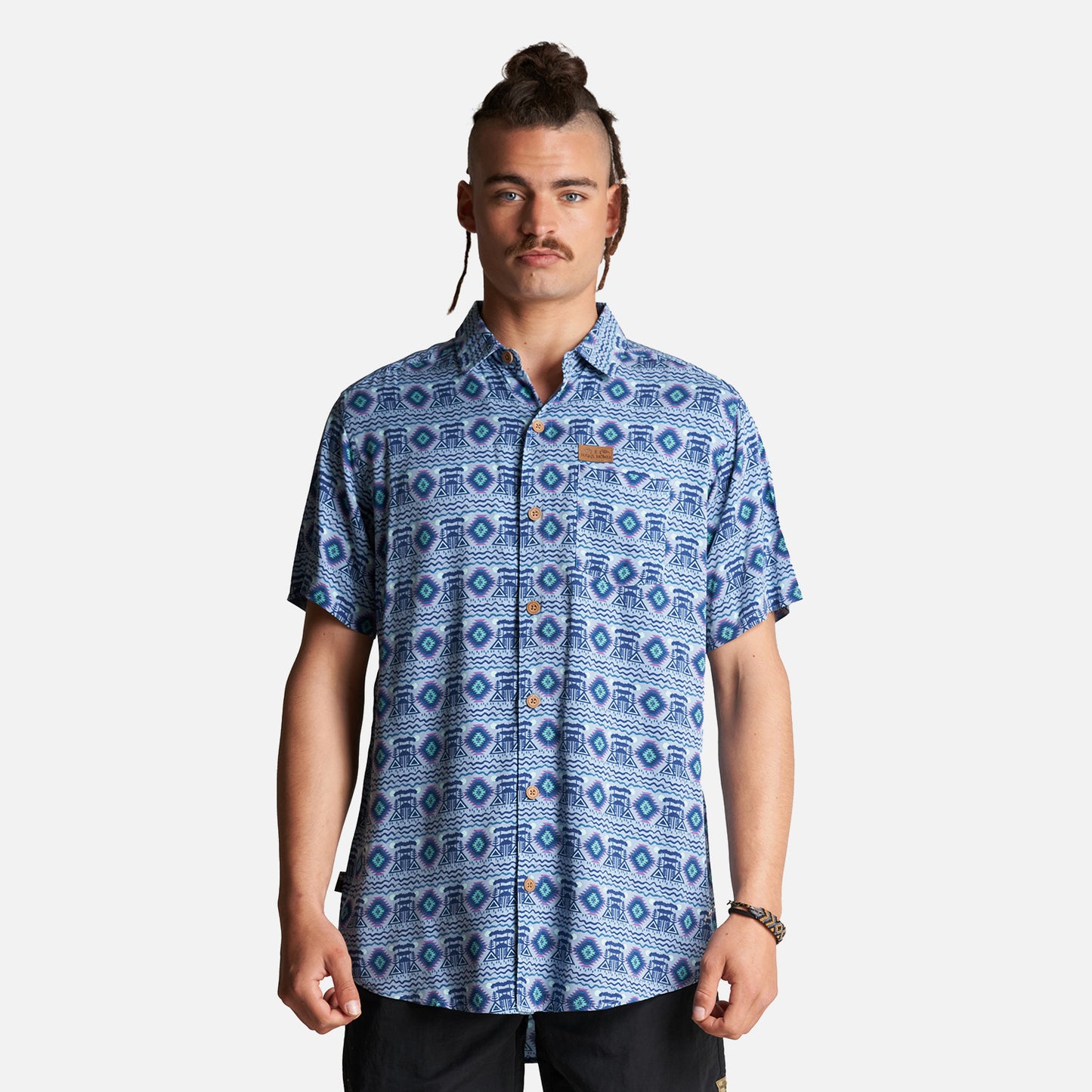 Camisa Hombre Aflora Full Print Azul Grisaceo Haka Honu