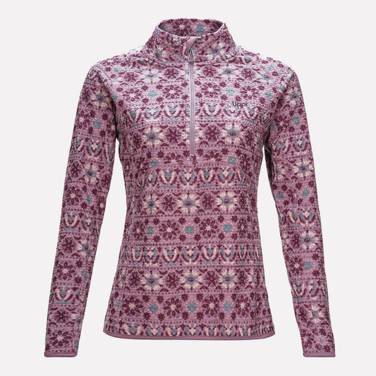 Poleron Mujer Jacaranda Nano-F 14 Zip Print Palo Rosa Lippi