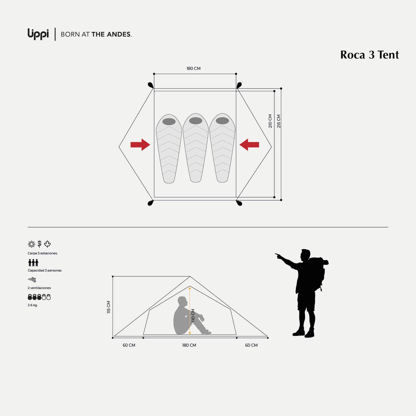 Carpa Roca 3 Tent Rojo Lippi